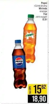 Jip Pepsi různé druhy Mirinda orange 7Up zero sugar nabídka