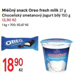 Žabka Mléčný snack Oreo fresh milk Choceňský smetanový jogurt bílý nabídka