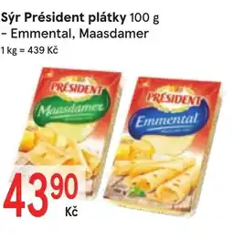 Žabka Sýr Président plátky Emmental, Maasdamer nabídka