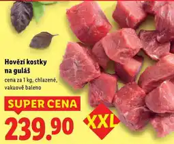 Lidl Hovězí kostky na guláš, cena za 1 kg nabídka