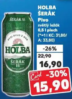 Kaufland HOLBA ŠERÁK Pivo světlý ležák nabídka