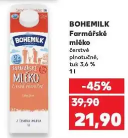 Kaufland BOHEMILK Farmářské mléko čerstvé plnotučné, tuk 3,6 % nabídka