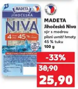 Kaufland MADETA Jihočeská Niva sýr s modrou plísní uvnitř hmoty 45% tuku nabídka