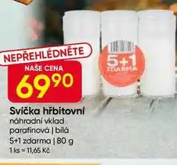 Hruška Svíčka hřbitovní náhradni vklad parafínová, bílá 5+1 zdarma 80 g nabídka