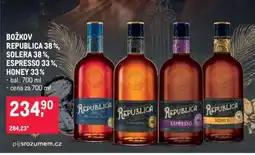 Makro BOŽKOV REPUBLICA 38%, SOLERA 38%, ESPRESSO 33%, HONEY 33% nabídka