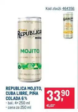 Makro REPUBLICA MOJITO, CUBA LIBRE, PIŇA COLADA 6 % nabídka