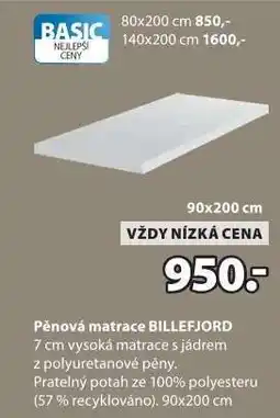 JYSK Pěnová matrace BILLEFJORD nabídka