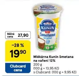 Tesco Mlékárna Kunín Smetana na vaření 12% nabídka