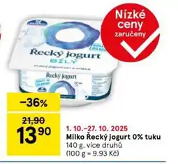 Tesco Milko Řecký jogurt 0% tuku nabídka