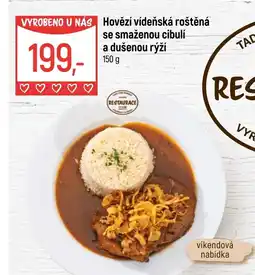 Globus Hovězí vídeňská roštěná se smaženou cibulí a dušenou rýží nabídka