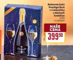 Billa Bohemia Sekt Prestige Brut + 2 skleničky v dárkové krabičce 0,75l nabídka