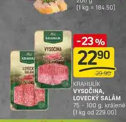 Flop VYSOČINA, LOVECKÝ SALÁM 75 - 100 g, krájené nabídka