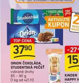 Flop ORION ČOKOLÁDA, STUDENTSKÁ PEČEŤ vybrané druhy 85-90 g nabídka