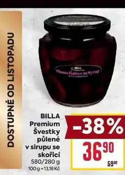 Billa BILLA Premium Švestky půlené v sirupu se skořicí 580/280 g nabídka