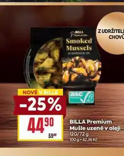 Billa BILLA Premium Mušle uzené v oleji 120/72 g nabídka