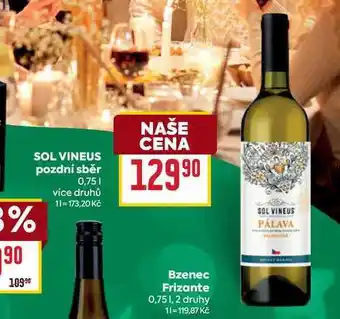 Billa SOL VINEUS pozdní sběr 0,75l nabídka