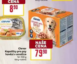 Billa Clever Kapsičky pro psy hovězí v omáčce 12× 100 g nabídka