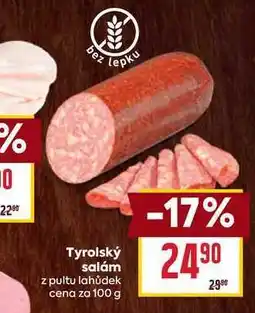 Billa Tyrolský salám z pultu lahůdek cena za 100 g nabídka