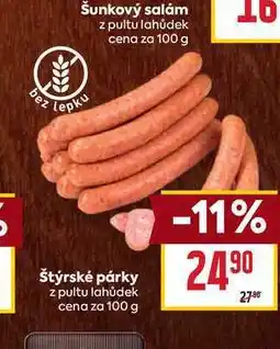 Billa Štýrské párky z pultu lahůdek cena za 100 g nabídka