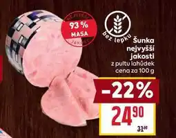 Billa Šunka nejvyšší jakosti z pultu lahůdek cena za 100 g nabídka