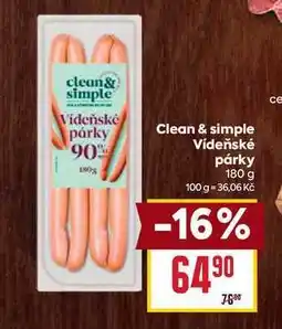 Billa Clean & simple Vídeňské 180% párky 180 g nabídka