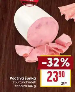 Billa Poctivá šunka z pultu lahůdek cena za 100 g nabídka