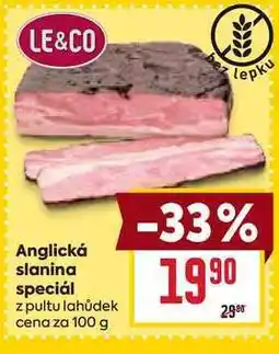 Billa Anglická slanina speciál z pultu lahůdek cena za 100g nabídka