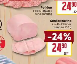 Billa Šunka Marina z pultu lahůdek cena za 100g nabídka