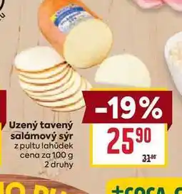 Billa Uzený tavený salámový sýr z pultu lahůdek cena za 100g nabídka