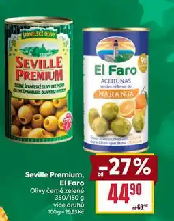 Billa Seville Premium, El Faro Olivy černé zelené 350/150 g nabídka