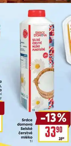 Billa Srdce domova Selské čerstvé mléko 1l nabídka