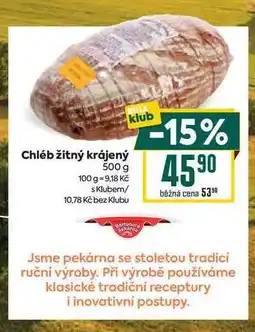 Billa Chléb žitný krájený 500 g nabídka