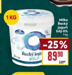 Billa Milko Řecký jogurt bílý 0% 1kg nabídka