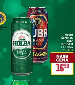 Billa Holba Šerák 11, Zubr Grand 11 0,51, plech nabídka