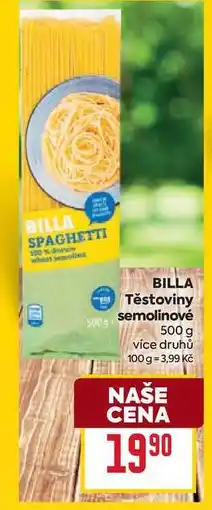 Billa BILLA Těstoviny semolinové 500 g nabídka