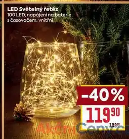 Billa LED Světelný řetěz 100 LED, napájení na baterie s časovačem, vnitřní nabídka