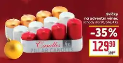 Billa Svíčky na adventní věnec schody dia 50, bílé, 4 ks nabídka
