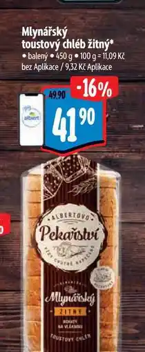 Albert Mlynářský toustový chléb žitný balený 450 g nabídka