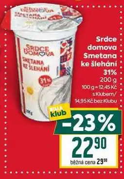 Billa Srdce domova Smetana ke šlehání 31% 200 g nabídka