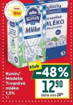 Billa Kunín/ Madeta Trvanlivé mléko 1,5% 1l nabídka