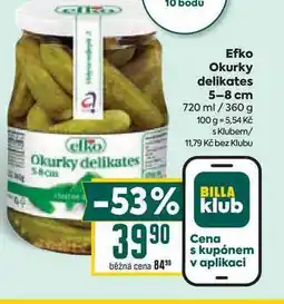 Billa Efko Okurky delikates 5-8 cm 720 ml/360 g nabídka