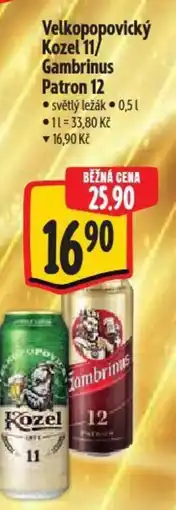 Albert Velkopopovický Kozel 11/ Gambrinus Patron 12 nabídka