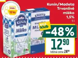 Billa Kunín/Madeta Trvanlivé mléko 1,5% nabídka