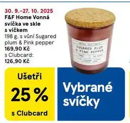 Tesco F&f home vonná svíčka ve skle s víčkem nabídka