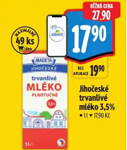 Albert MADETA Jihočeské trvanlivé mléko 3,5% nabídka