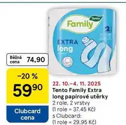 Tesco Tento Family Extra long papírové utěrky, 2 role nabídka