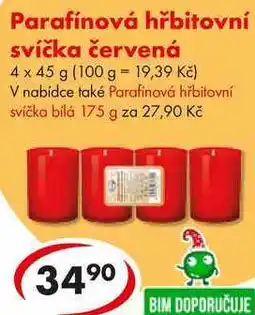 CBA Parafínová hřbitovní svíčka červená, 4x 45 g nabídka