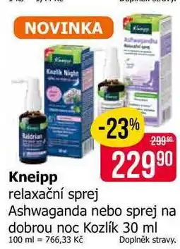 Teta Kneipp relaxační sprej Ashwaganda nebo sprej na dobrou noc Kozlík 30 ml nabídka