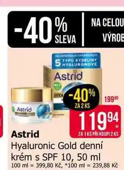 Teta Astrid Hyaluronic Gold denní krém s SPF 10, 50 ml nabídka