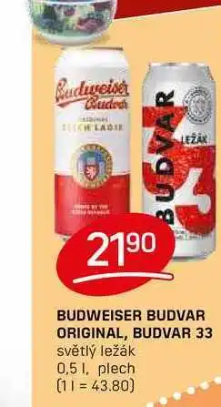 Flop BUDWEISER BUDVAR ORIGINAL, BUDVAR 33 světlý ležák 0,5l, plech nabídka